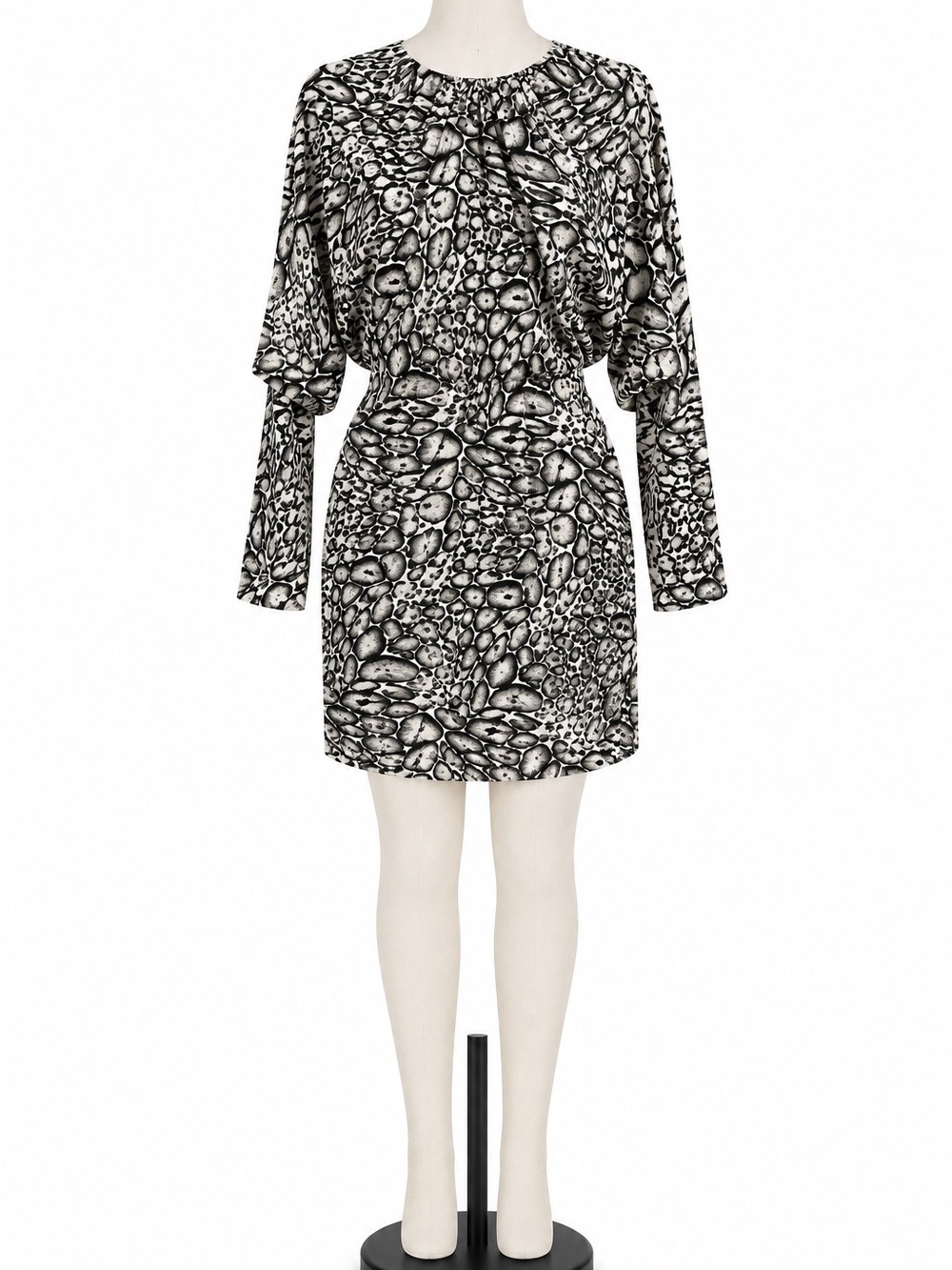 BCBGMAXAZRIA Black & Ivory Abstract Leopard Print Dress Size Large